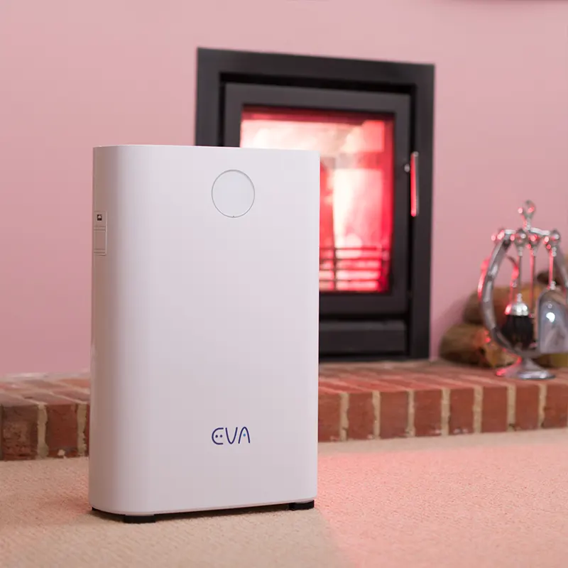 EVA Alto four Air purifier and filter next to fire